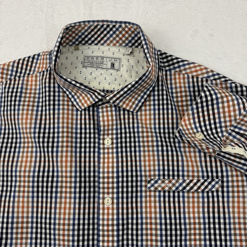 7 Diamonds Premium Shirt Mens Large Checked Plaid Long Sleeve Button Up Casual